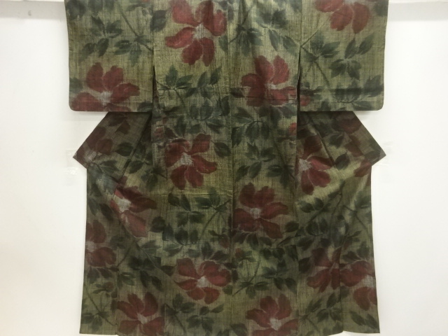 JAPANESE KIMONO / MAWATA OJIYA TSUMUGI / HITOE / WOVEN FLORAL PLANTS